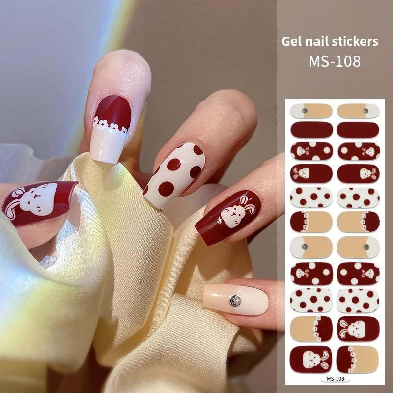 Gel Nail Stickers, 22-finger No-bake Nail Polish Glue, Wearable Nail Pads, Full Application