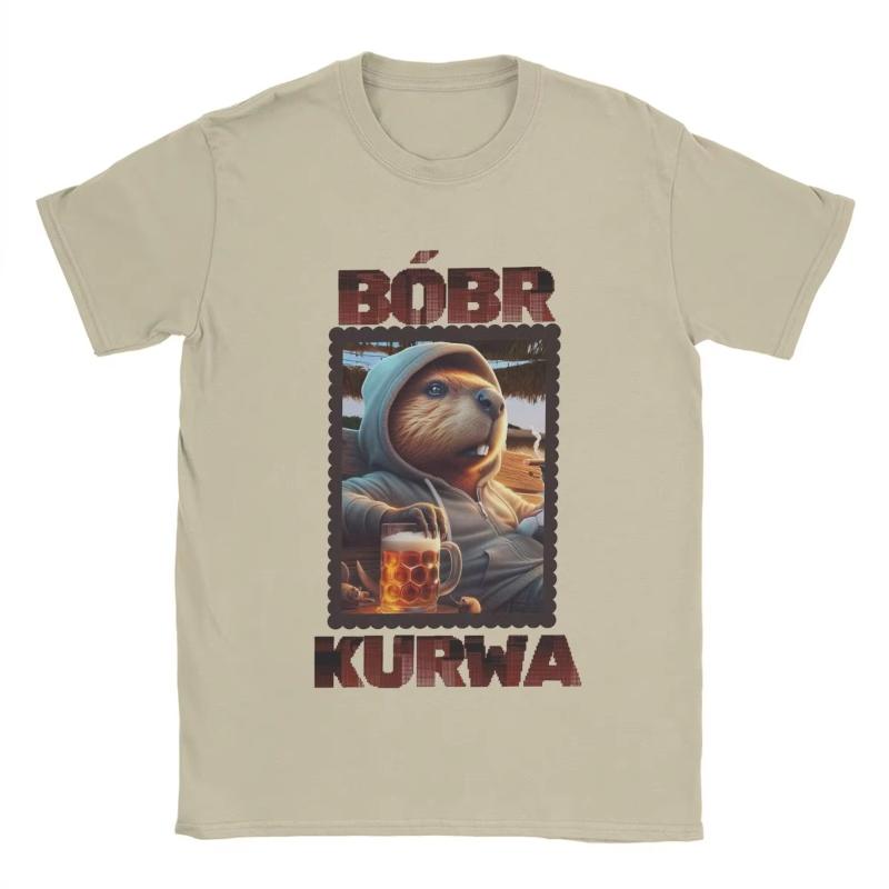 Bobr Bober Kurwa Beaver Boberek Beer And Football TShirts for Unisex Pure Cotton T Shirts Short Sleeve Tee Shirt Party Clothes