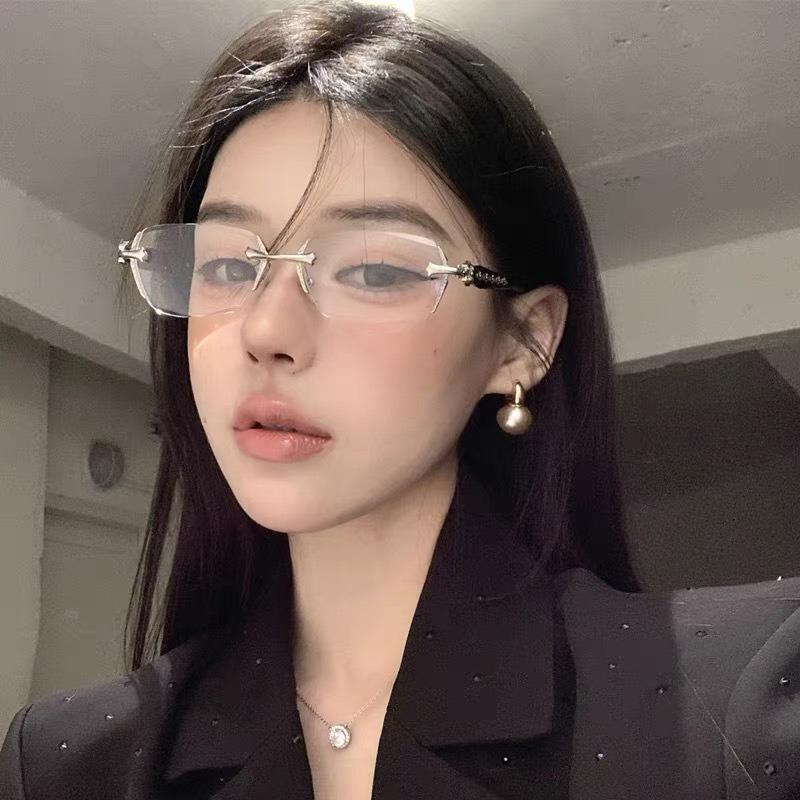 Frameless Anti Blue Light Glasses Rectangular Flat Lens for Women Men Lightweight Comfortable