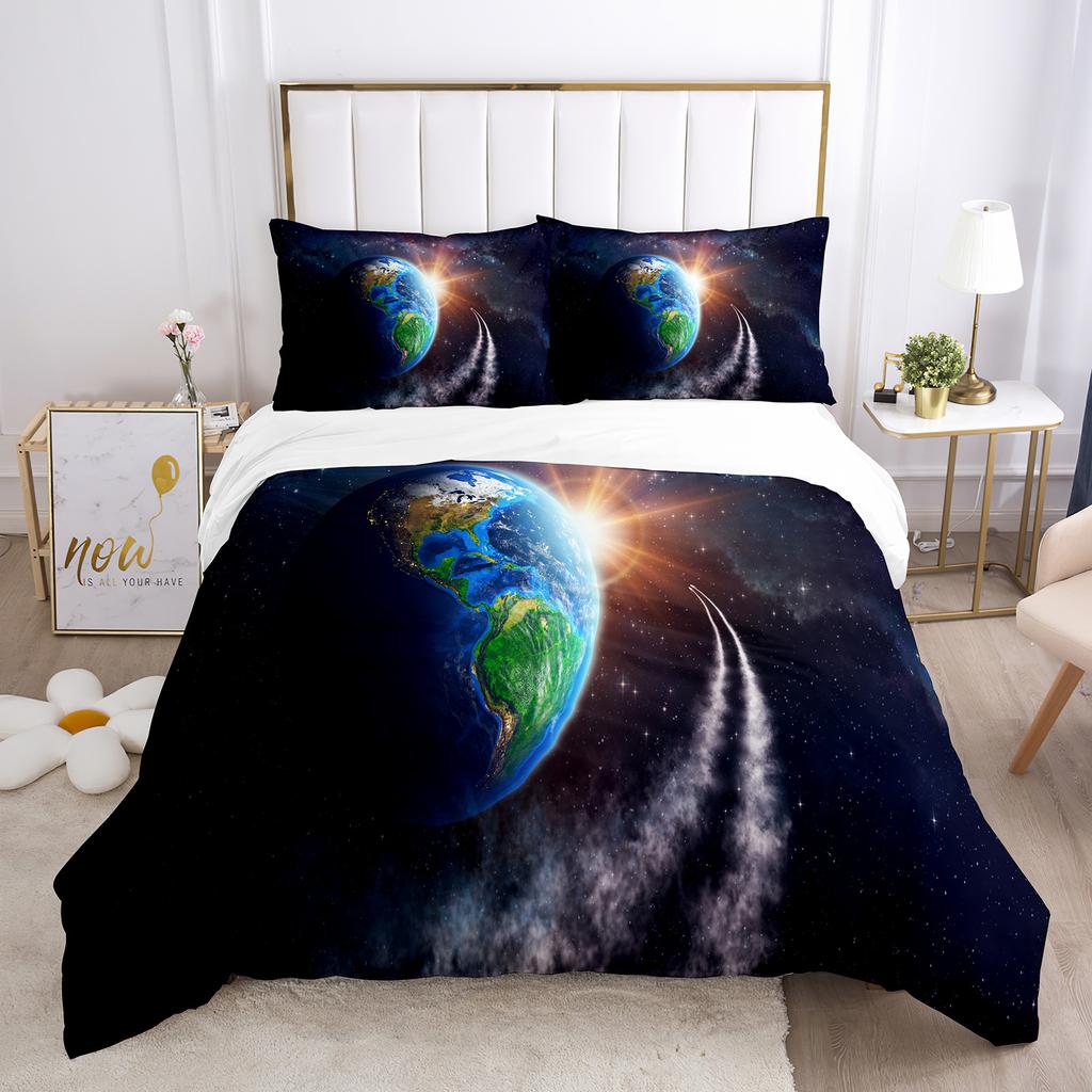 Erde Bettbezug Set 3D Blauer Planet Muster Polyester Bettdeckenbezug King Queen Größe Für Jungen Mädchen Bettwäsche Set Mit Kissenbezug