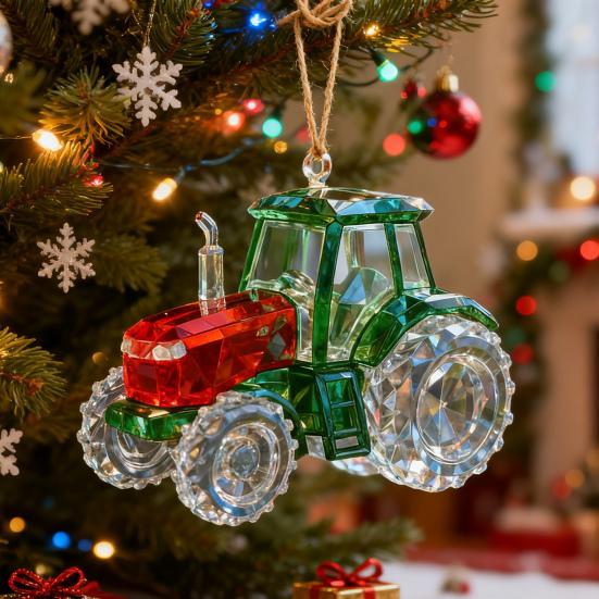 Faux Crystal Construction Truck Ornament Christmas Tree Colorful 2D Flat Acrylic Construction Vehicle Hanging Decoration Pendant