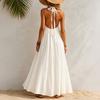Rochie Maxi de Vară din In pentru Femei cu Gât Halter, Fără Mâneci, Linie A, Largă, Casual, Lungă, Rochie de Soare Floare pentru Plajă