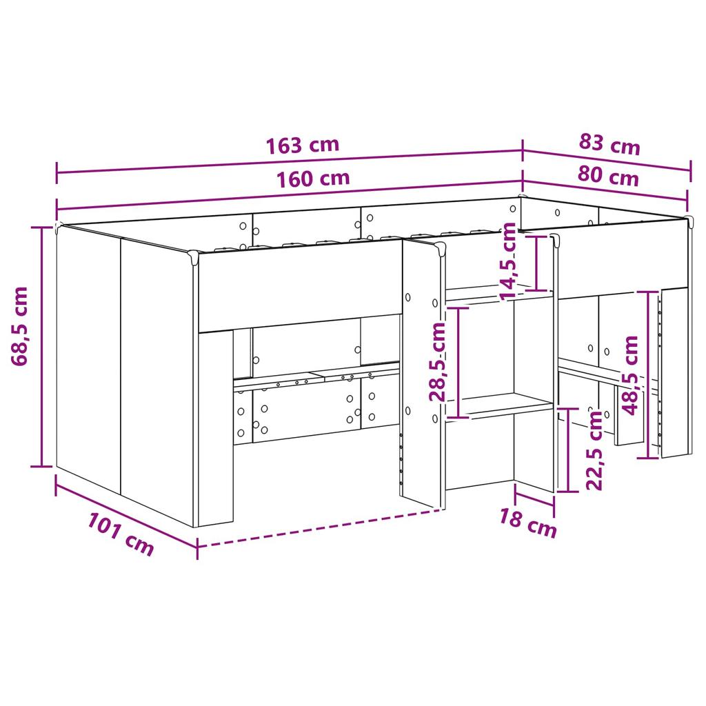 Kids Loft Bed 2 pcs Grey Sonoma 163 x 101.1 x 68.5 cm