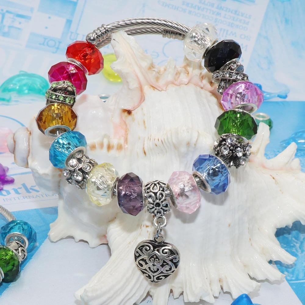 20/50/100pcs Hole Beads Faceted European Lampwork Spacer Loose Beads Silvery Plated Cores Charms