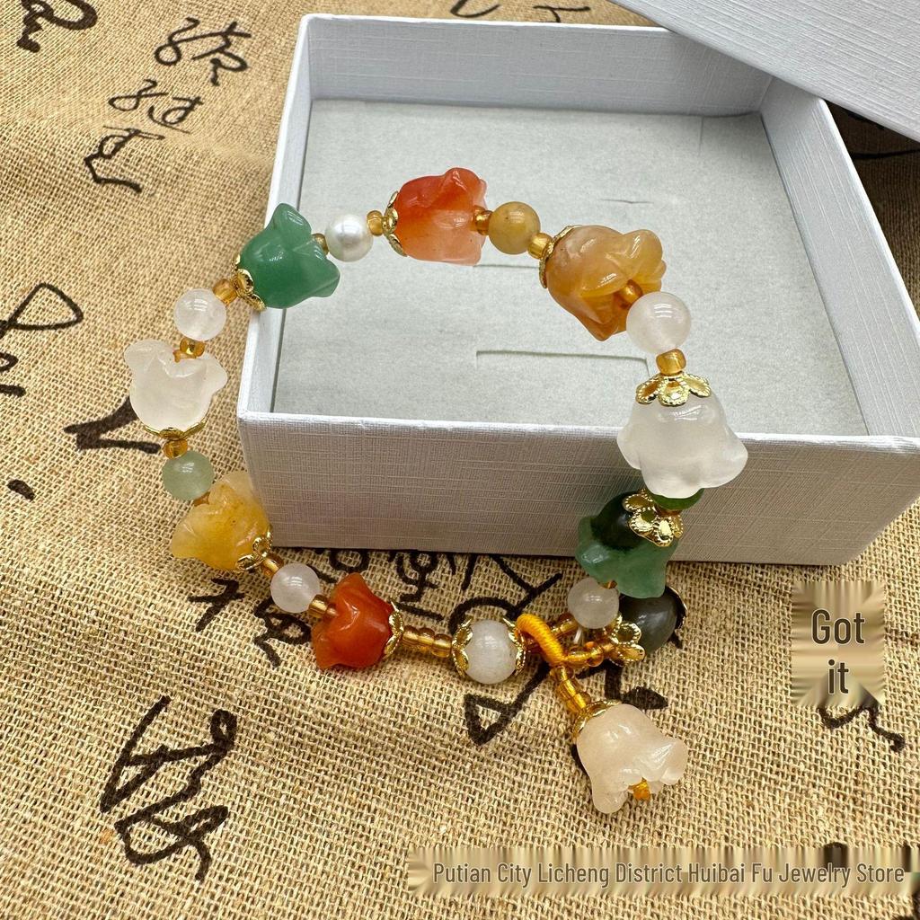 Elegant Jade Lily of the Valley Silk Bodhi Bracelet - Luxurious Chinese Style Festival Gift for Men & Women
