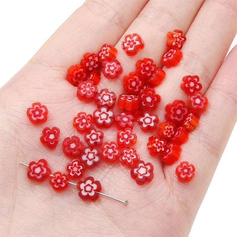 10 Stück 6mm Handgemachte Lampwork Glasanhänger Blumenperlen für DIY Halskette Armband Ohrring Schmuck Basteln