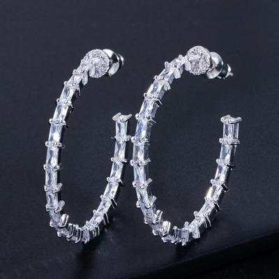 CMM Top Quality Cubic Zirconia Circle Silver Color Hoop Earrings
