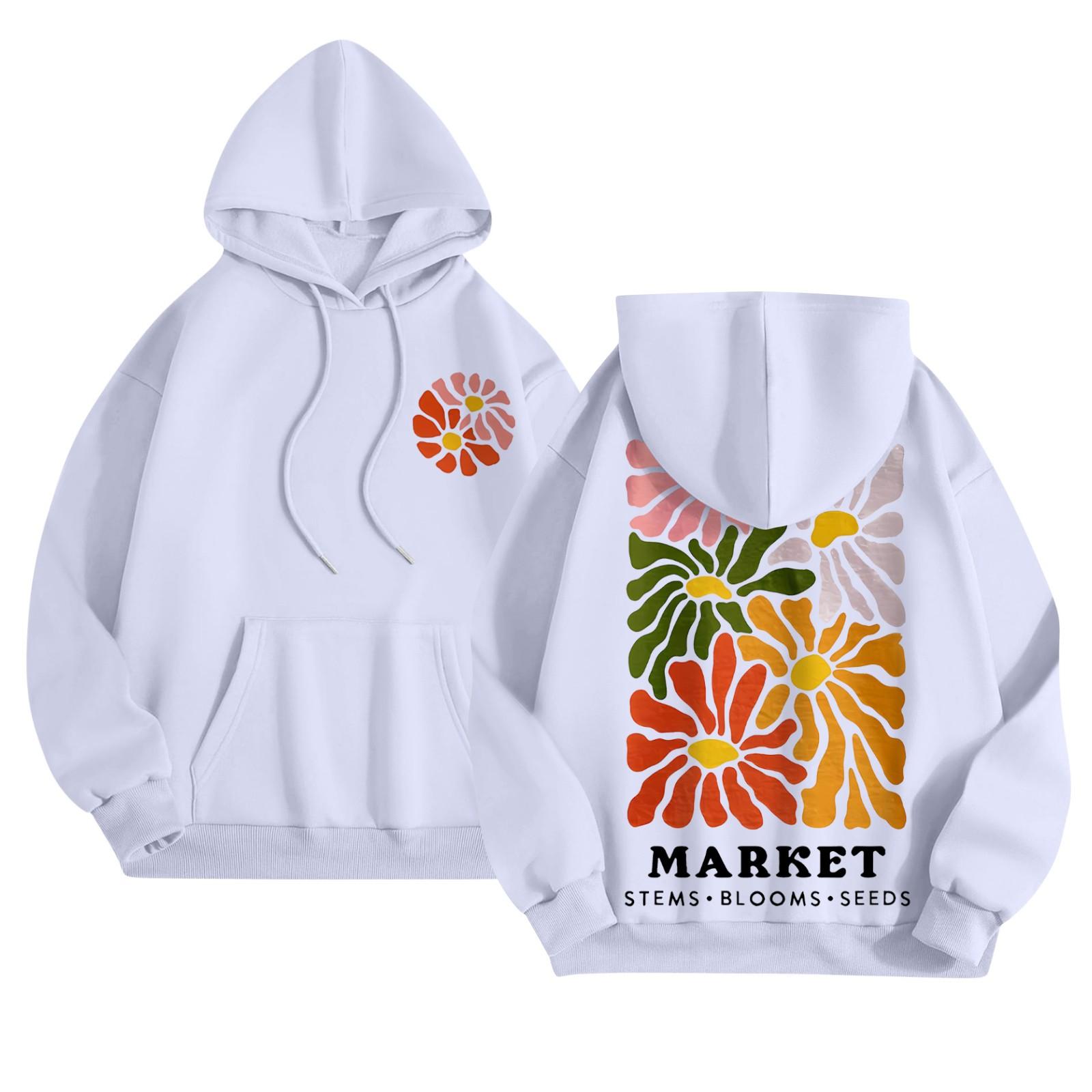 

Жіноча модна повсякденна толстовка з принтом і круглим вирізом з довгими рукавами та кишенями XL білий