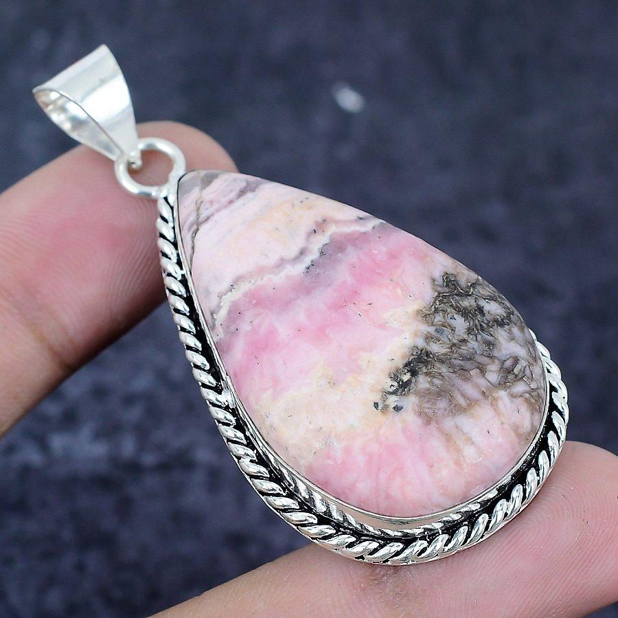 Rhodochrosite Gemstone Handmade 925 Sterling Silver Jewelry Pendant 2.40" y4W39
