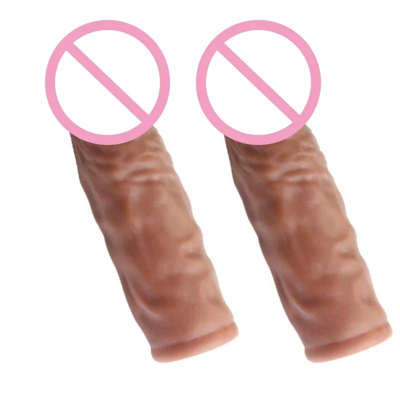 Realistic Penis Extension Cock Sleeve Reusable Silicone Penis Enlarger Delay Condoms For Men Dildo Enhancer Sex Toys