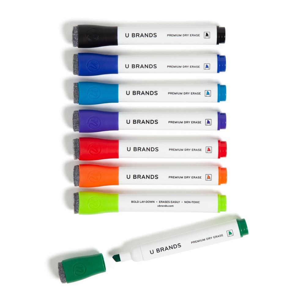 Dry Erase Markers Chisel Tip Set 8 Count Multi Color Low Odor Non Toxic Ink Built In Eraser Magnetic Classroom Office