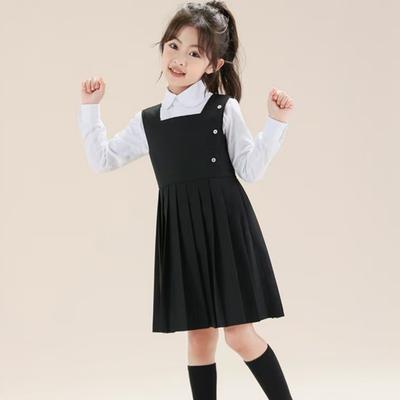 Girls' College Buckle Dress, Autumn Girls' JK Pleated Skirt, Middle-aged and Older Children's Performance Vest Skirt