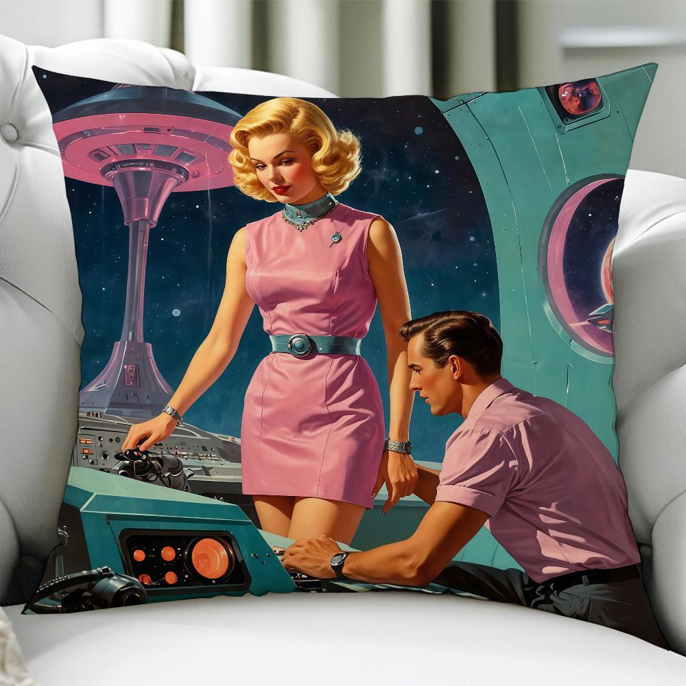 Retro Medieval Futuristic Space Cushion Cover Birthday Anniversary Gifts Double Sided Printed Zipper Cushion Cover Soft Skin