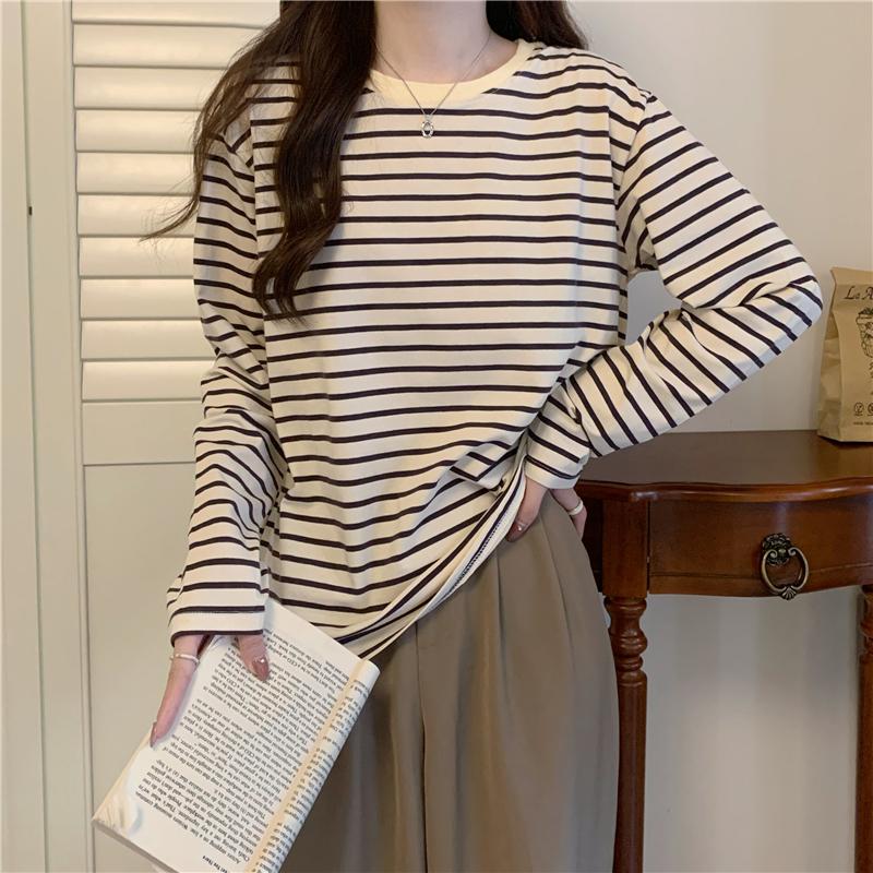 Vielseitiges gestreiftes Basisshirt für den Frühling, lässiges Oberteil für drinnen, modisches Top für Damen