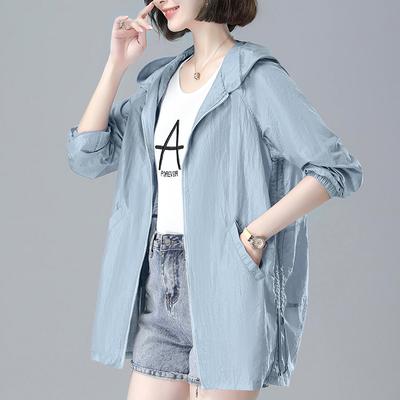 Women's Thin Jacket Medium Long Sunscreen Hooded Jacket Outdoor Long Sleeve Windbreaker
