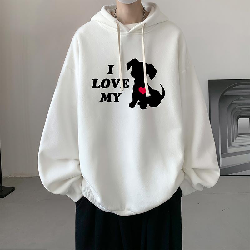 Men's Oversized Hoodie 6XL Black Hoodies Oversize for Men with Hat Anime Dog Print Man Casual Wear Hoody Male Sweatshirt
