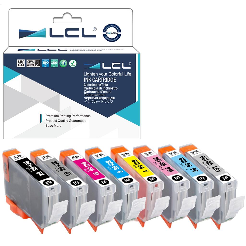 LCL Compatible Canon Ink Cartridges and LGY for PIXUS BCI-66 (8-Pack) - Black, C, M, Y, PC, PM, Gy, (8-Color Set) Pro-S1