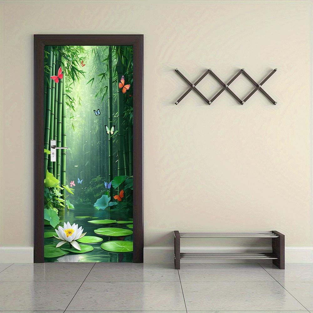 2pcs Bamboo Forest Deep Wall Stickers Natural Scenery Bedroom Living Room Entrance Decoration Stickers Self-adhesive Waterproof