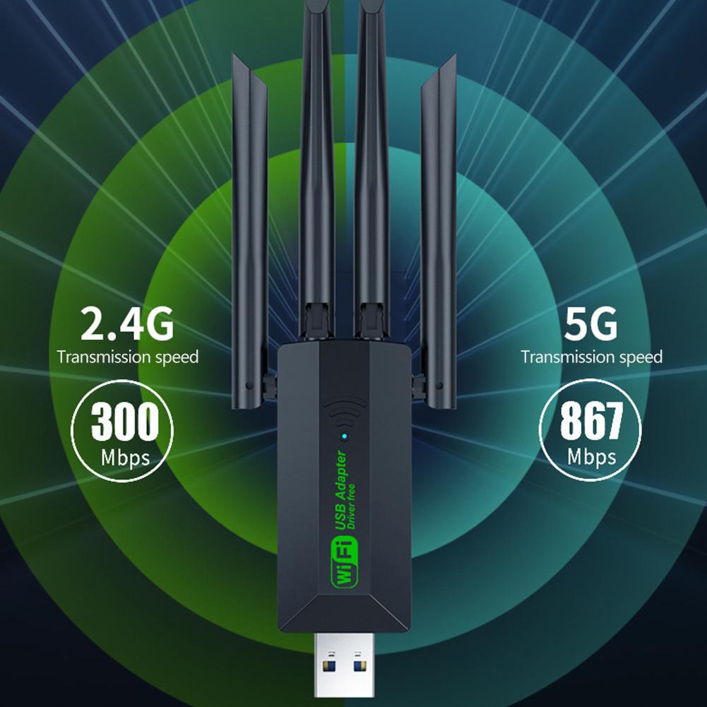 Dual Band 1200Mbps WiFi USB Adapter 2.4G+5Ghz Wi-Fi Dongle 4 Antenna 802.11AC USB3.0 High-Speed Wireless Card Receiver PC/Laptop