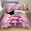 3pc Pink Teddy Bear Bedding Set, Includes One Quilt Cover and Two Pillowcases (No Core), Home Decor, Holiday Gift, Polyester Fabric, Suitabl