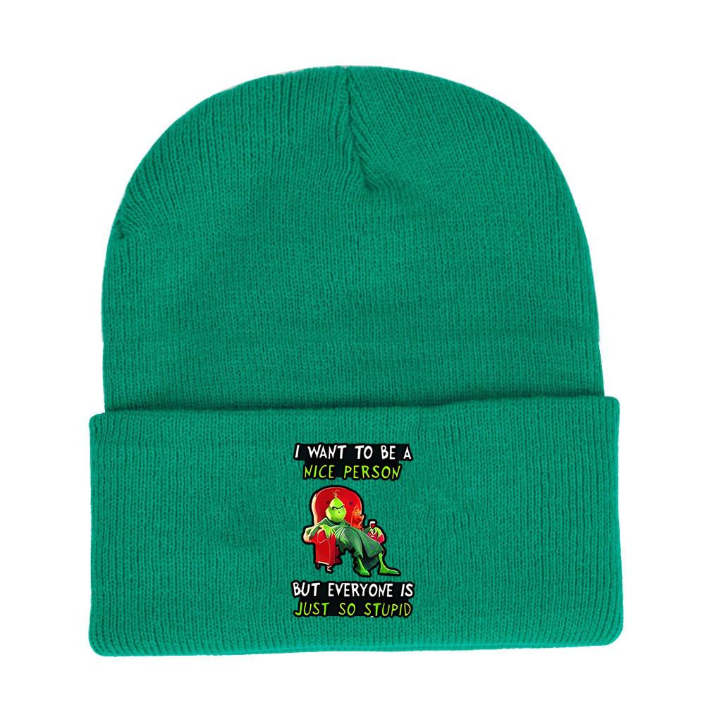 The Grinch Print Knit Hat With Earmuff Protection For Winter Warmth And Unisex Use