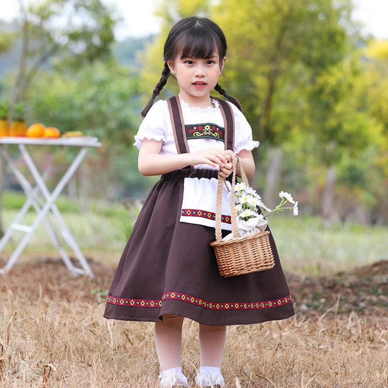 Bagru Traditional Ethnic Dress Kids Cosplay Beer Costume Coffee Lace Embroidered Slip