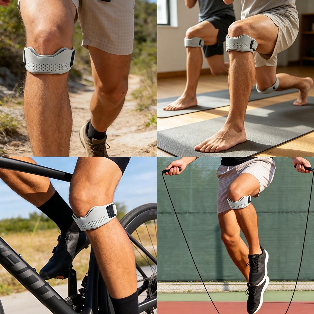 2Pcs Silicone Patellar Tendon Support Strap Adjustable Knee Support Pads for Men Women Sports, Running, Tennis, Jumpers Knee