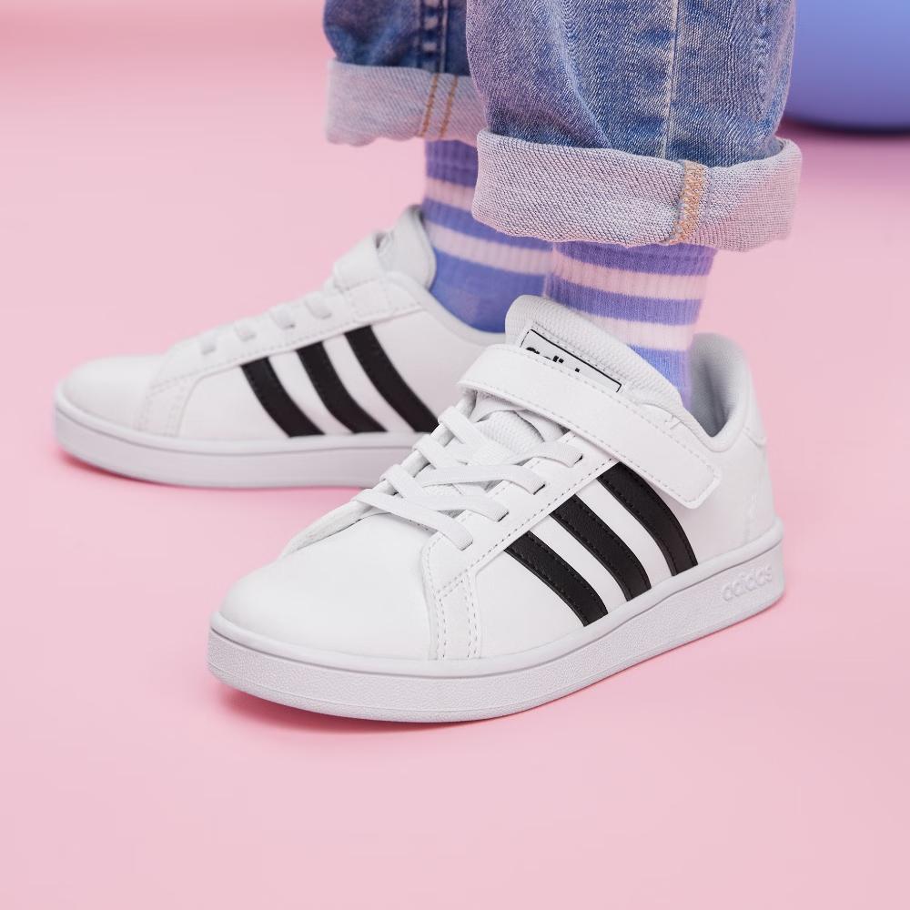 adidas Neo GRAND COURT C Hook and Loop Cushioning, Wear Resistant Low Top Skateboard Shoes White Black EF0109