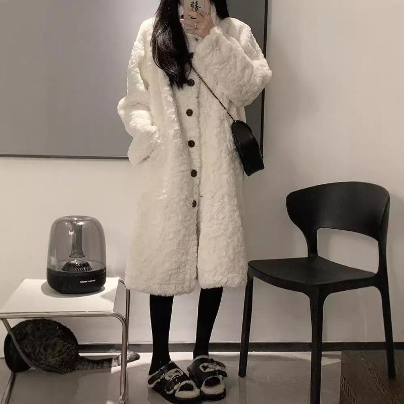 Lamb Wool Imitation Fur Jacket Women's Clothing Long Coat Over the Knee Design Imitation Rabbit Velvet Thickened Loose Stand-up Collar Hair