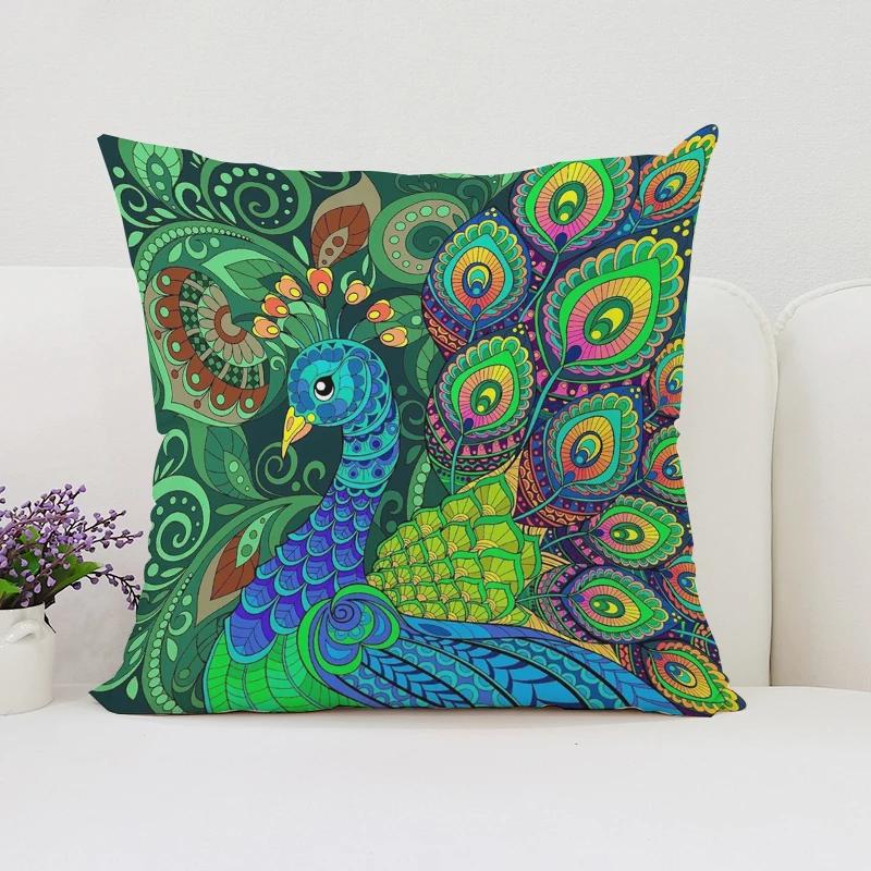 Europe and the United States Sofa Cushion Sets Beautiful Peacock Double-sided Printed Pillow Covers Chair Lumbar Cushion 45x45cm