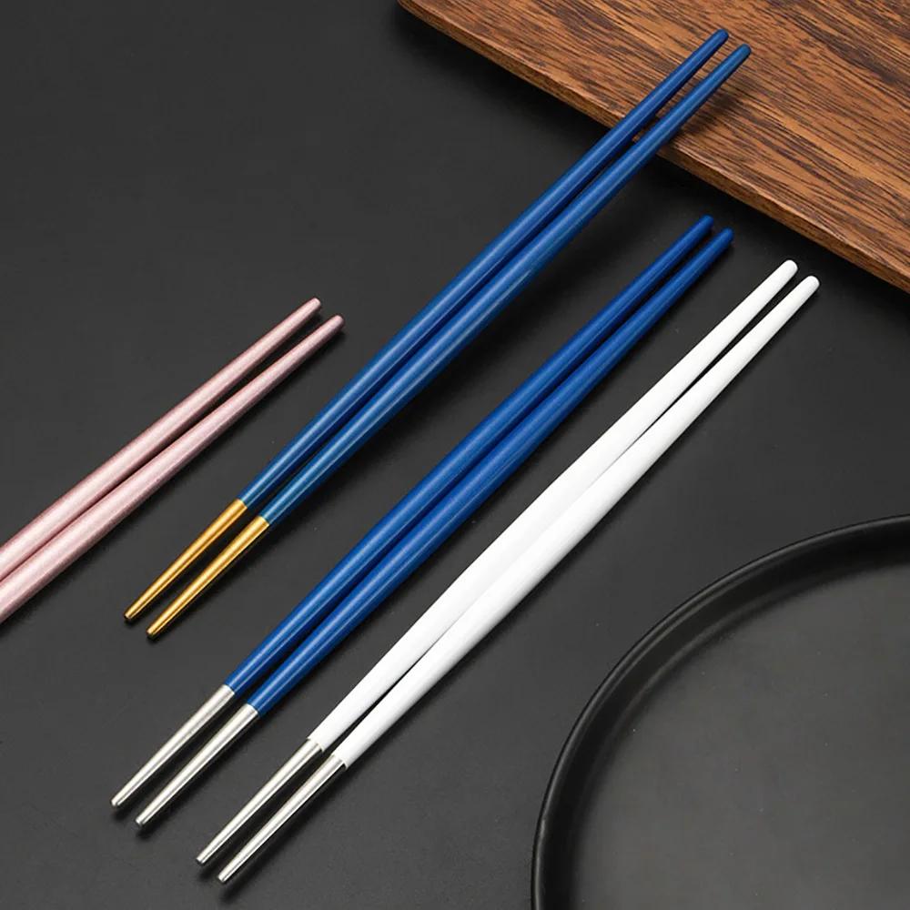 Japanische 1/2/5 Paar Essstäbchen 304 Edelstahl Anti-Rutsch Essstäbchen Metall Sushi-Stäbchen Koreanisches Essen Chinesisches Essstäbchen Set