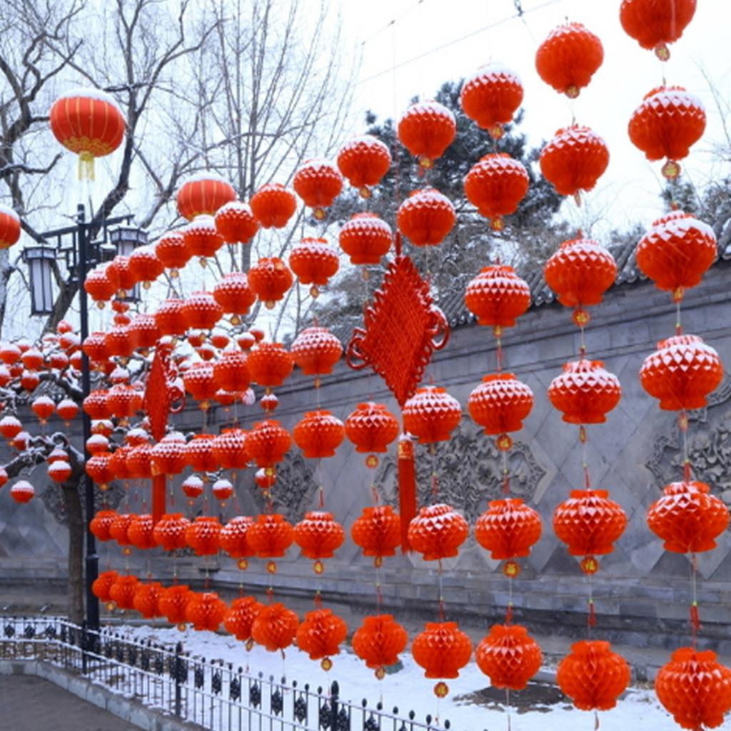 Red Chinese FU Plastic Honeycomb Lanterns for Wedding New Year Christmas Outdoor Decoration
