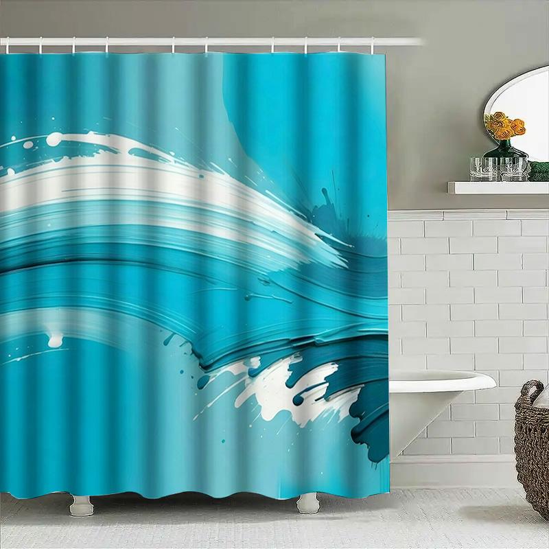 Modern Watercolor Blue And White Shower Curtain Bathroom Decor Waterproof Printed Plastic Rod Pocket Shower Curtains For Home Ba