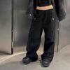 Koreanischer Street Style Lässige Sprühfarbe Weite Arbeitshosen