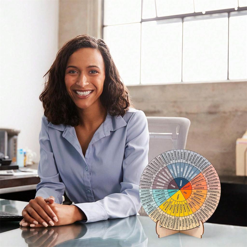 Feelings Wheel Therapy Office Desk Decor Double Sided Mental Health Office Emotions Chart with Stand Therapist Gifts for Home