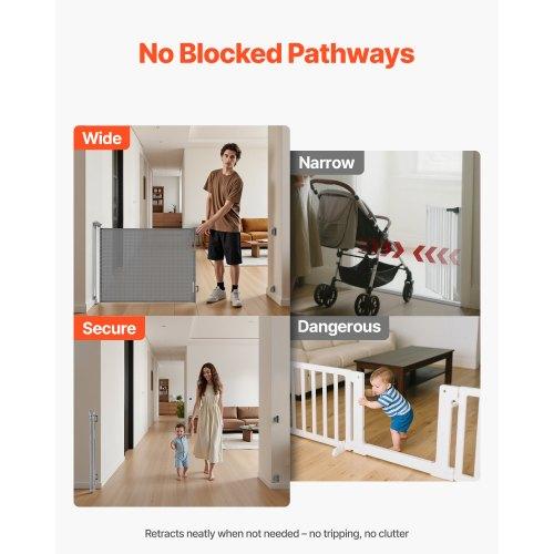VEVOR Retractable Baby Gate, Extends To 1850 Mm Wide, 795 Mm Tall, with Security Lock, Easy To Use, Walk Through Without Tripping