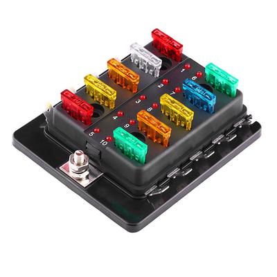 10 Way Circuit Blade Fuse Box Block Holder With LED Warning Light Kit For Car Van Boat Marine