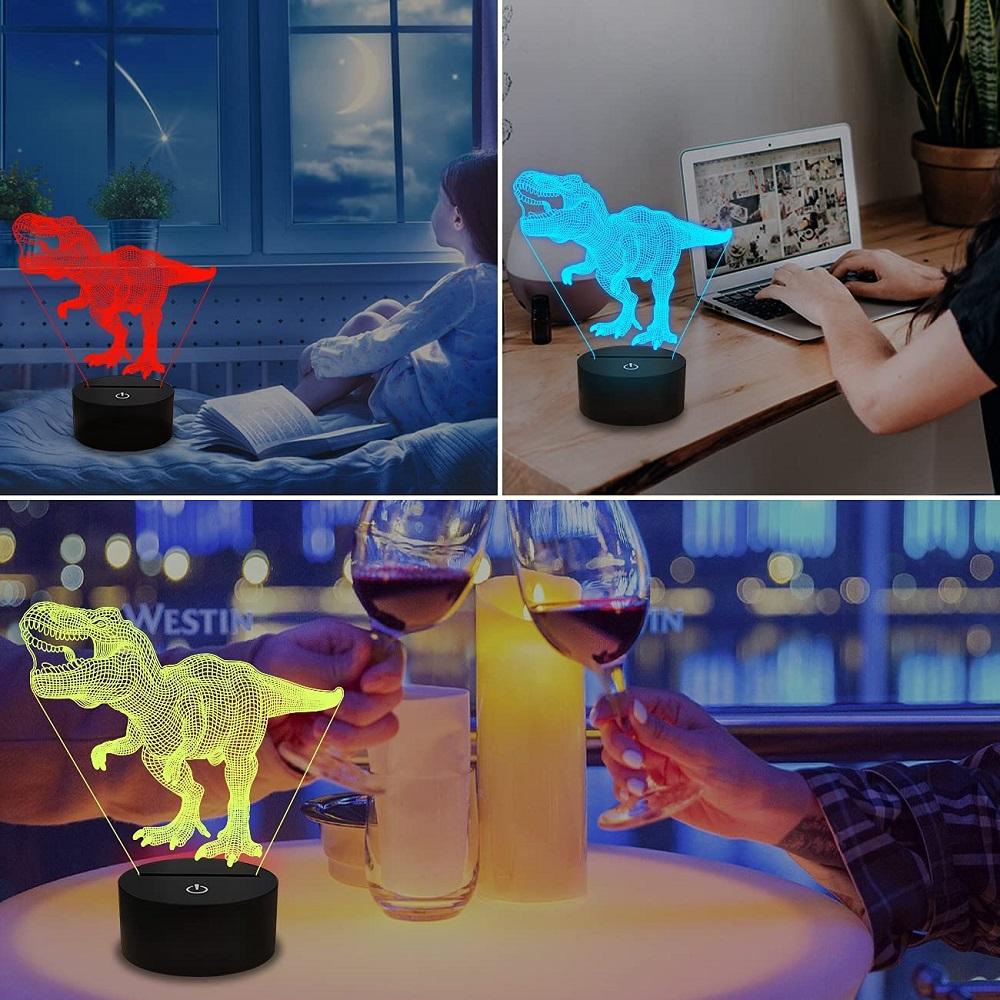 Dinosaur 3D Night Light with 7 Color Changes Black Base Dinosaur Toys Gifts Room Decor for Kids