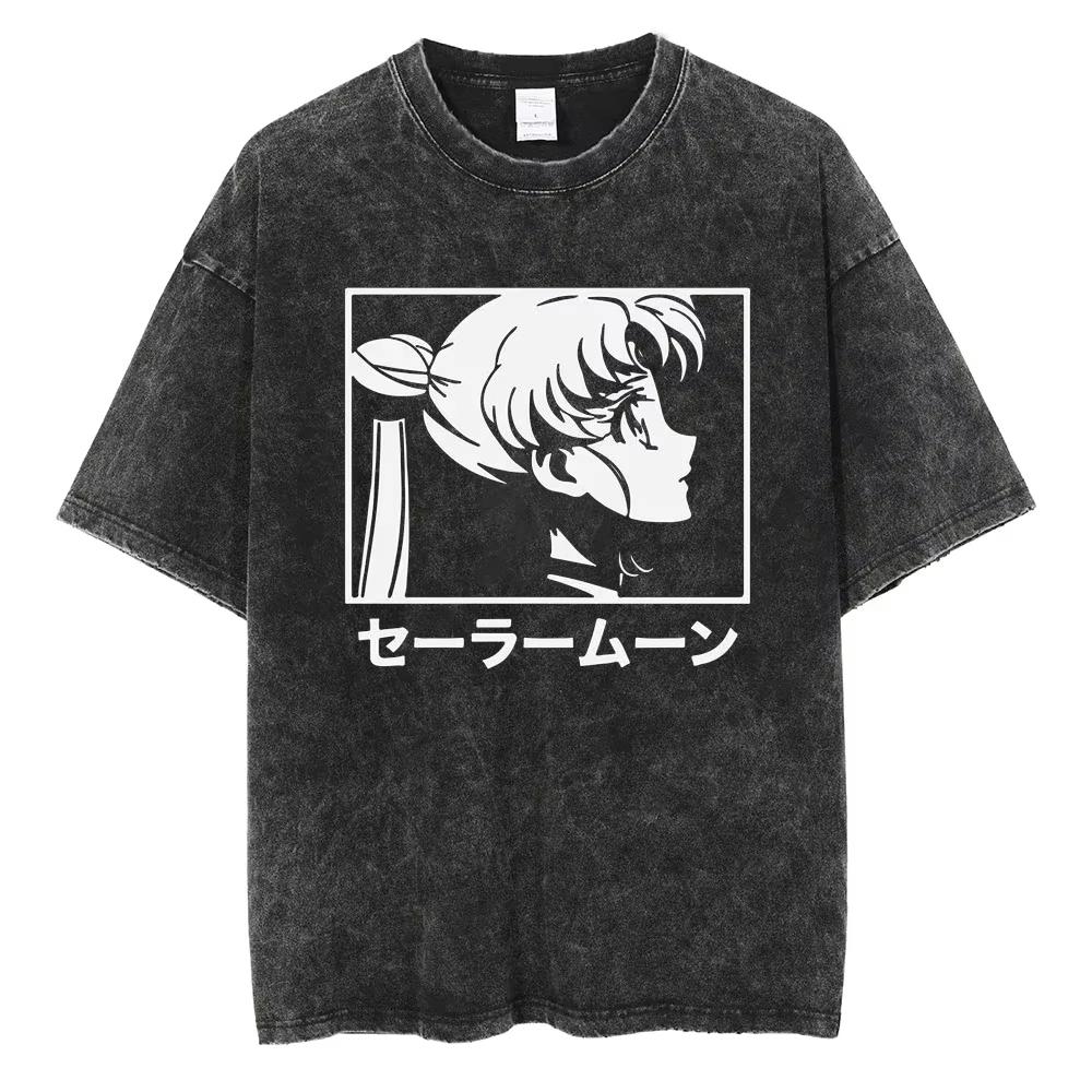 

New Sailor Moon Anime Quality TShirt Men and Women Cotton Vintage Washed Print Retro Streetwear Sports Fitness Tops M