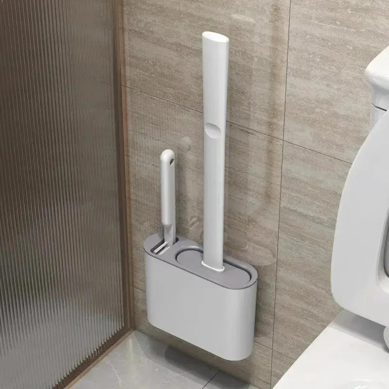 Silicone Toilet Brush With Holder Box Wall Mounted TPR Holder Set Household Artifact Bathroom Daily Cleaning Tools Accessories