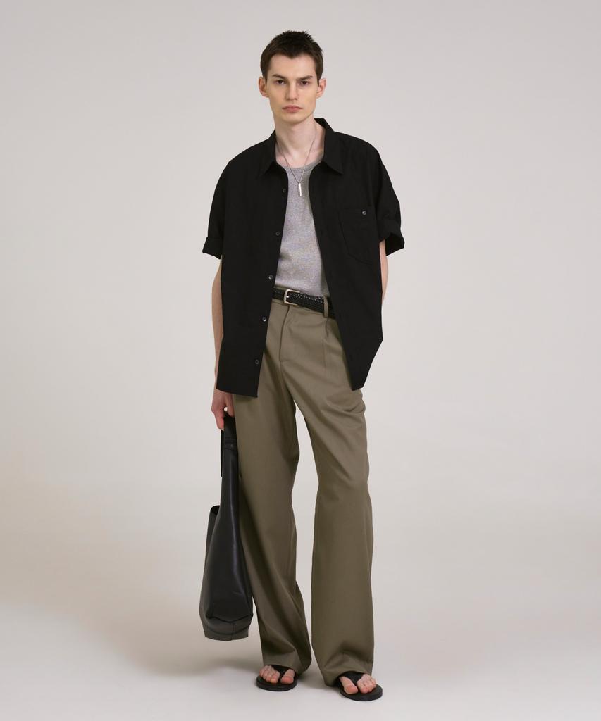 Sin And Lee Nocturnal Wide Pleated Wool Slacks Khaki