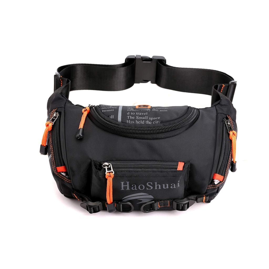 FANDARE Riñonera de Gran Capacidad con Agujero para Auriculares y Llavero Multifuncional para Motocicleta y Exteriores Bolso Negro, Gancho para Hombre, Running,