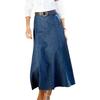Denim Midi Skirt High Waist Large Hem Slimming Design Midi Skirt Solid Color Office