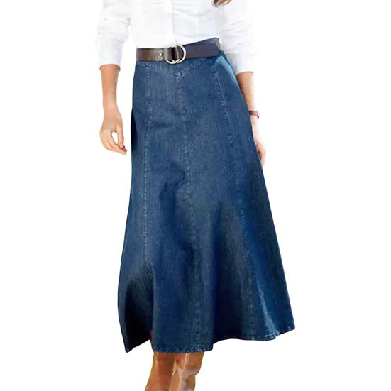 Denim Midi Skirt High Waist Large Hem Slimming Design Midi Skirt Solid Color Office