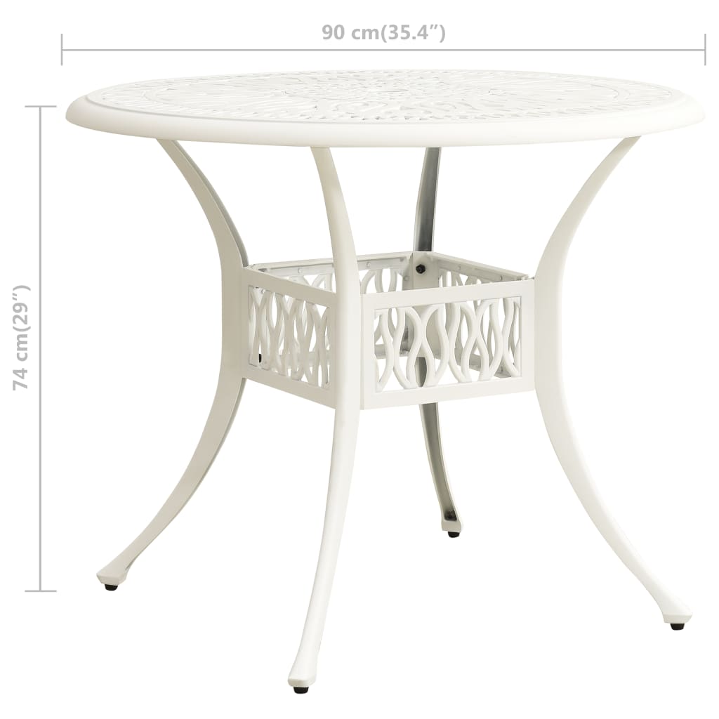 Garden Table White 90 X 90 X 74 Cm Cast Aluminum