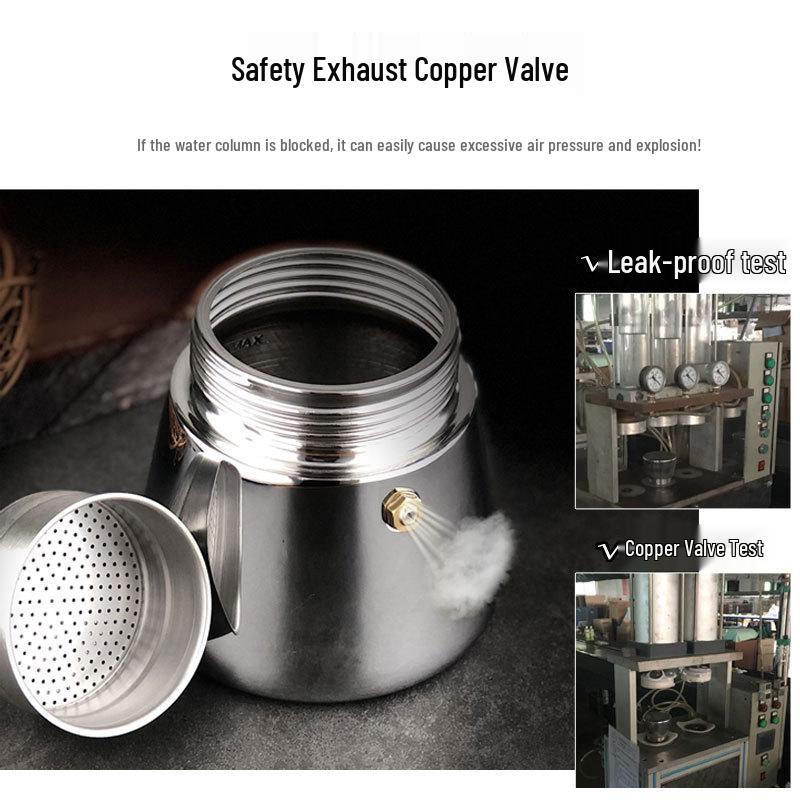 304 Stainless Steel Induction Moka Pot with Tamper, 200ml Portable Italian Coffee Maker