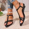Wedge Sandals Women's Fashion Pointed Toe Straight Strap One Buckle Soft Sole Non-Slip Low Heel Shoes