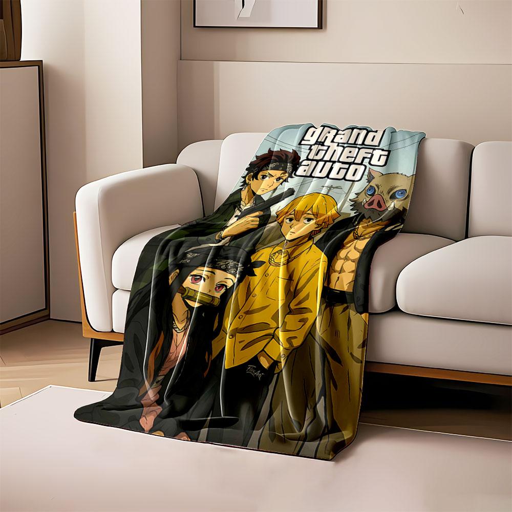 

Anime characters styled as gang members with a Grand Theft Auto theme. for all seasons blanket lunch break throw gift 80cm x 120cm