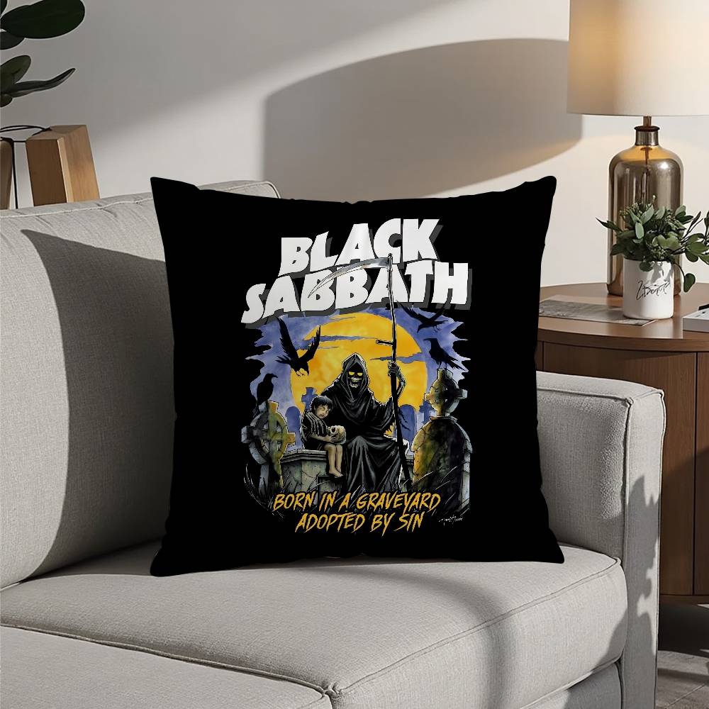 B-Black S-Sabbath Band Pillow Case Sofa Decorative Home Double-sided Printing Short Plush Cushion Pillow Cover Holiday Gift
