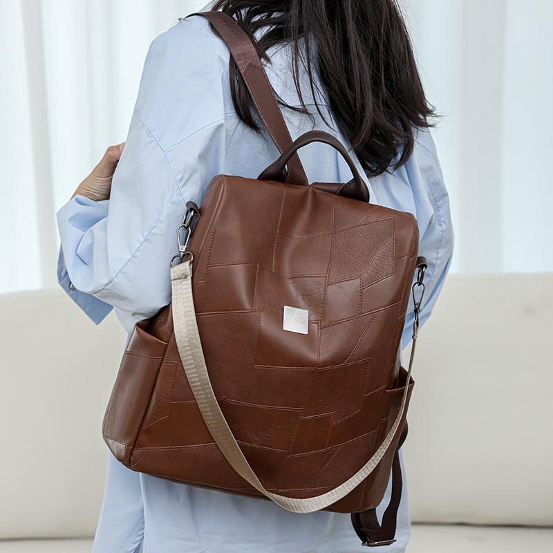 Pendler Rucksack aus weichem Leder Damen Rucksack mit großem Fassungsvermögen Einfarbige Reisetasche